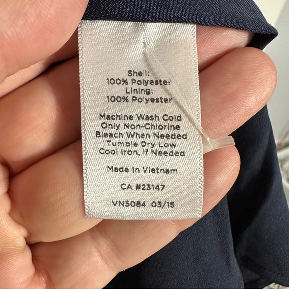 Talbots PM tunic blouse, navy w/Swiss dots, sheer sleeves, spring, office - Picture 2 of 7